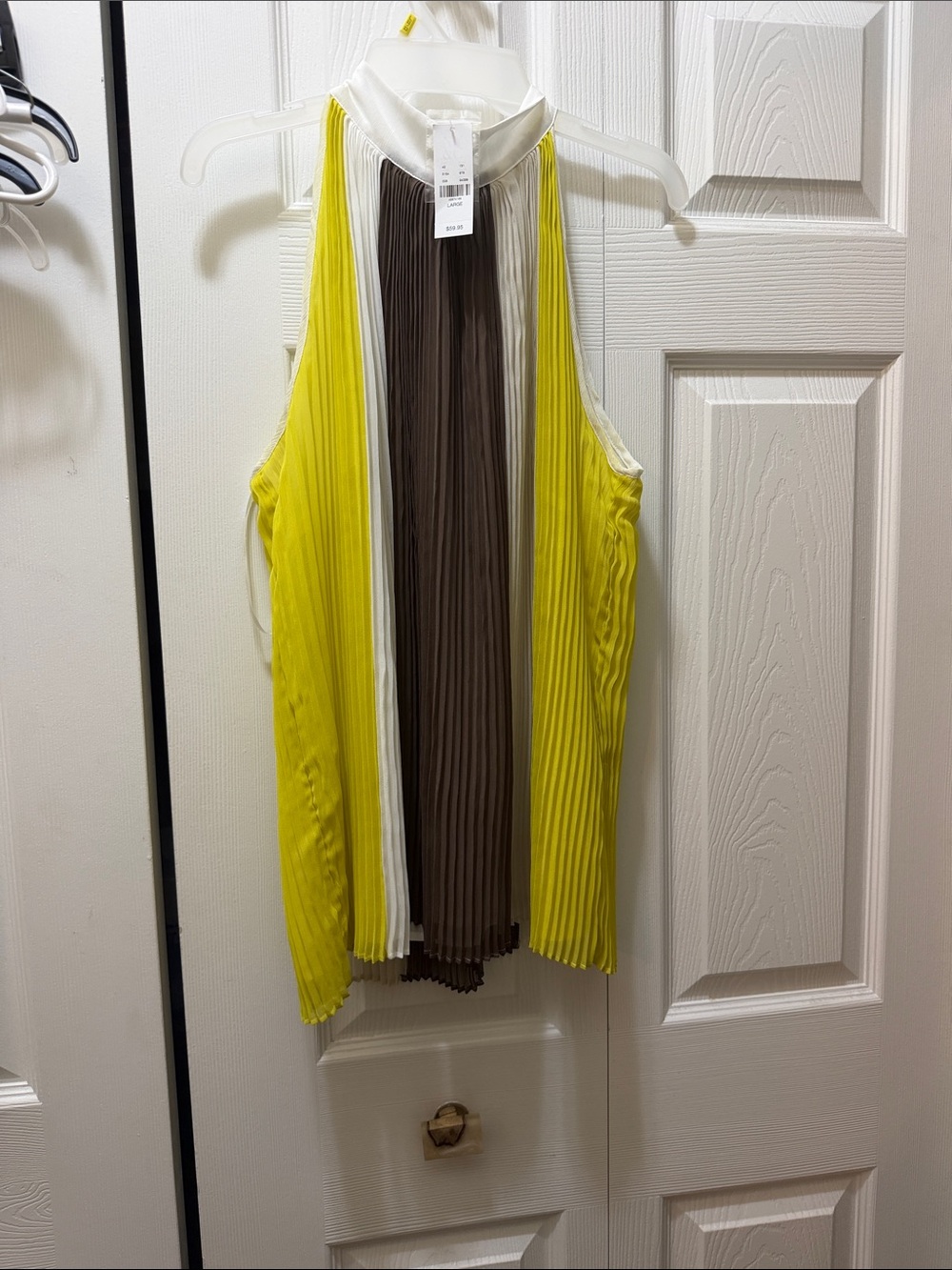 Pleated Halter Tank Top in Yellow, Brown & Cream